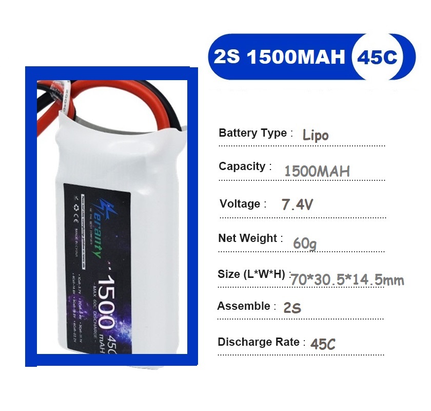 2PCS 7.4V Lipo 2S Battery 1500 - Drone Racing Battery review and price